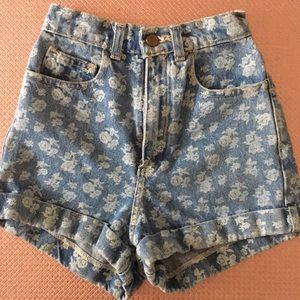 American Apparel High Waisted Floral Denim Shorts